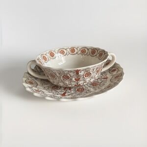Spode Copeland Sorrento Coupe cream soup bowl & Underplate Double HandleRARE HTF